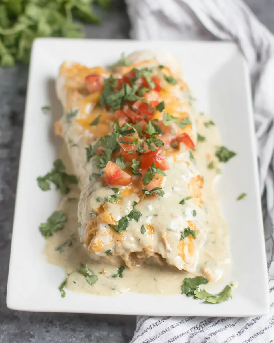 Easy Smothered Ranch Chicken Burritos food shot