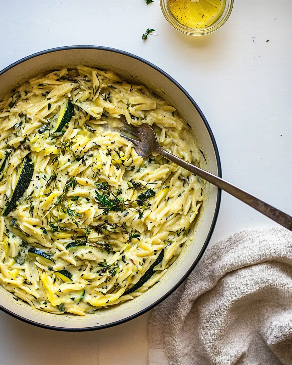 delicious Souper Creamy Lemon Butter Cheesy Zucchini Orzo. shot