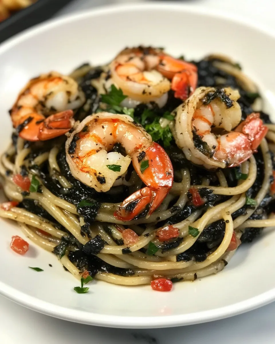 Easy Spaghetti Nero with Garlic Shrimp recipe photo