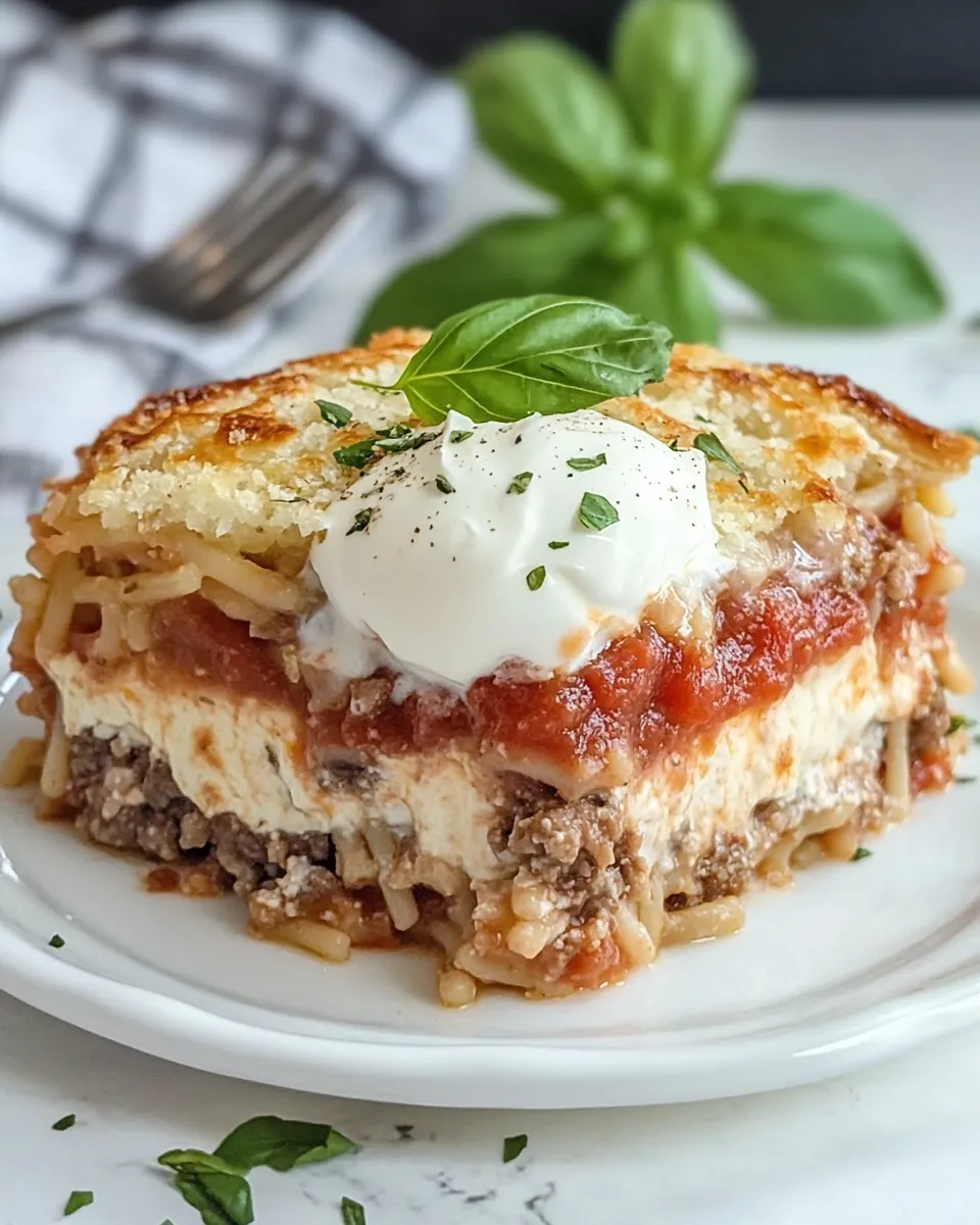 Delicious Spaghetti Pie with Sour Cream shot
