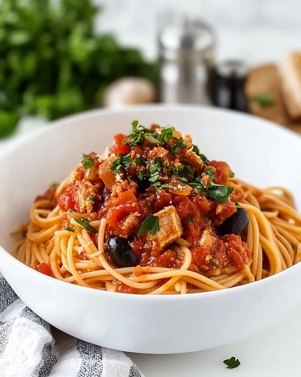 Delicious Spaghetti Tuna Puttanesca dish photo