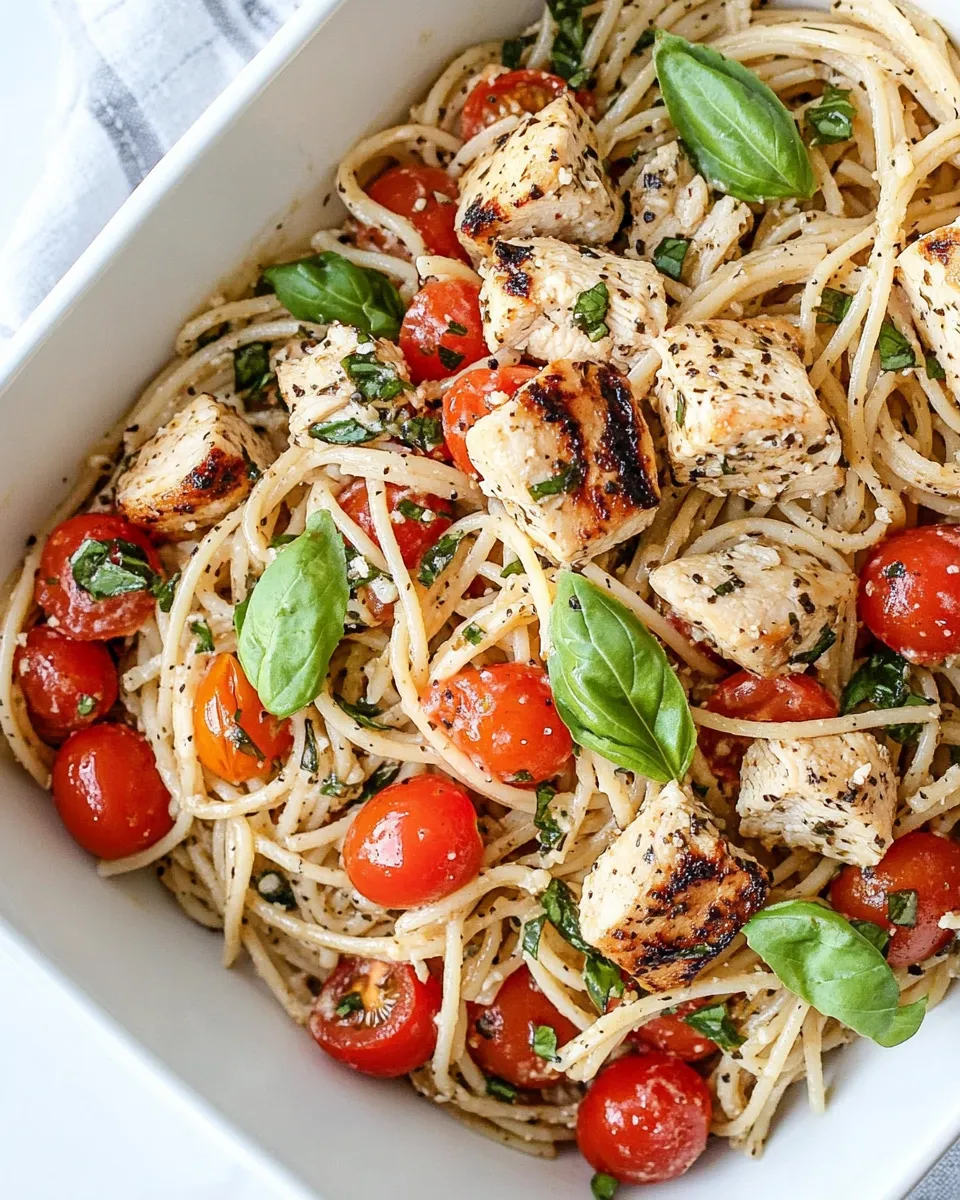 Homemade Spaghetti with Chicken and Grape Tomatoes photo