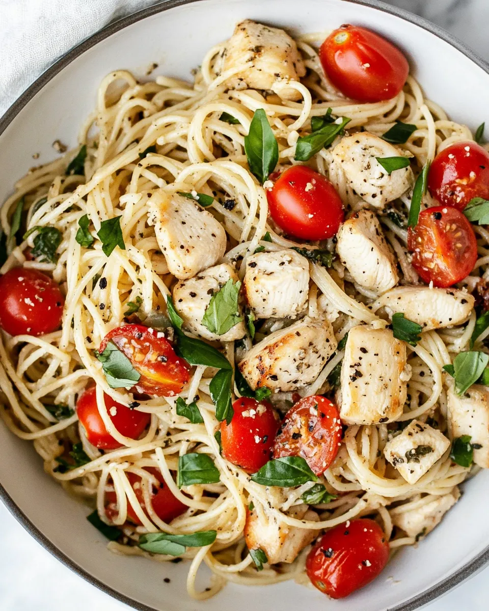 Classic Spaghetti with Chicken and Grape Tomatoes image