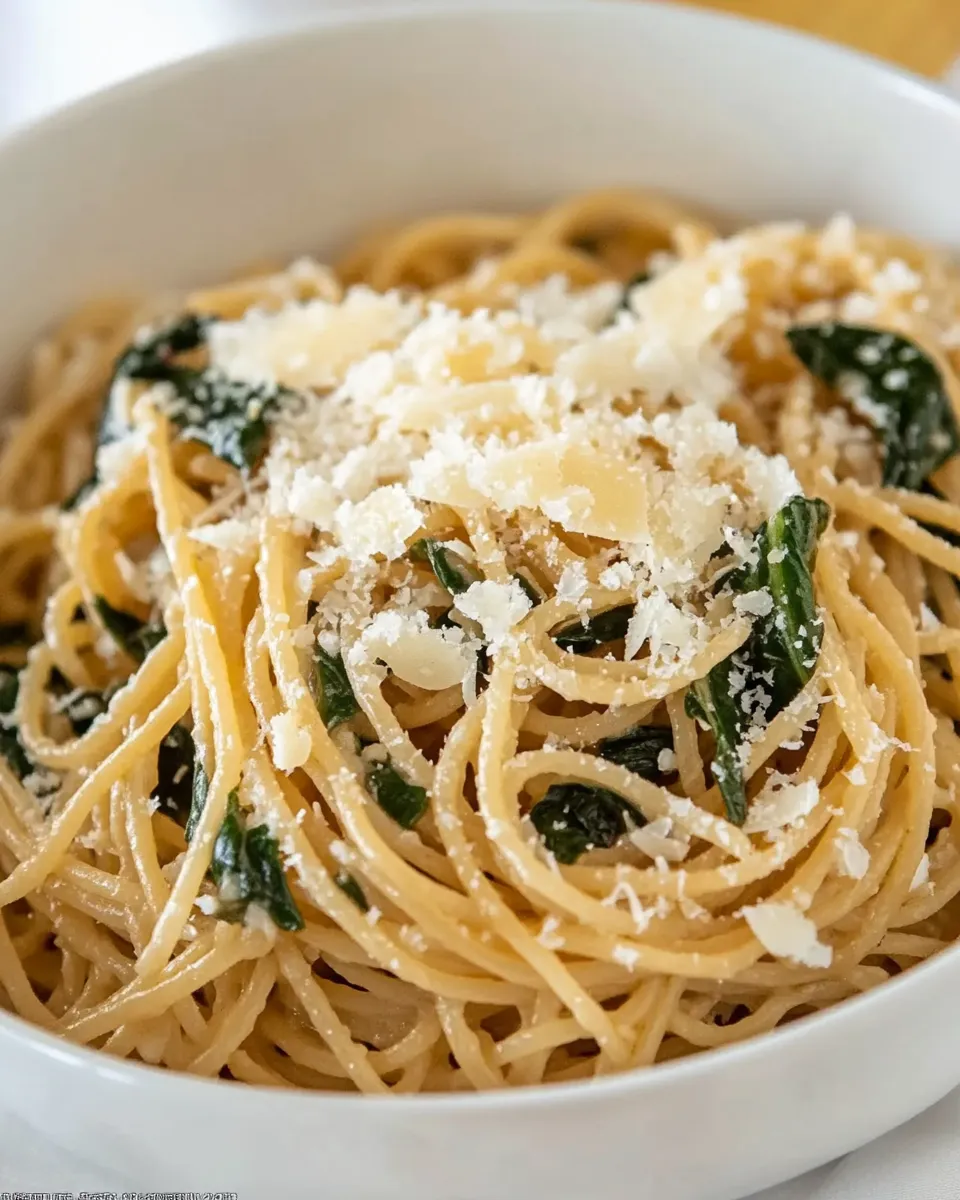 Delicious Spaghetti with Garlic, Chard, and Cheese plate image