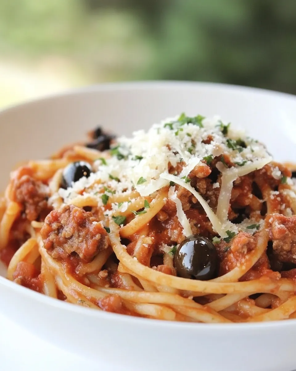 Homemade Spaghetti with Italian Sausage and Olives photo