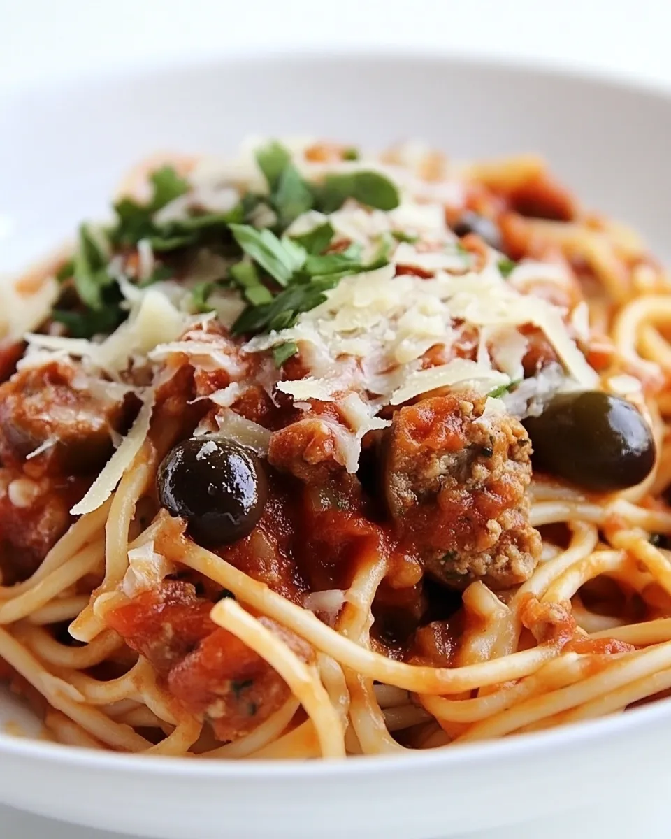 Classic Spaghetti with Italian Sausage and Olives recipe image