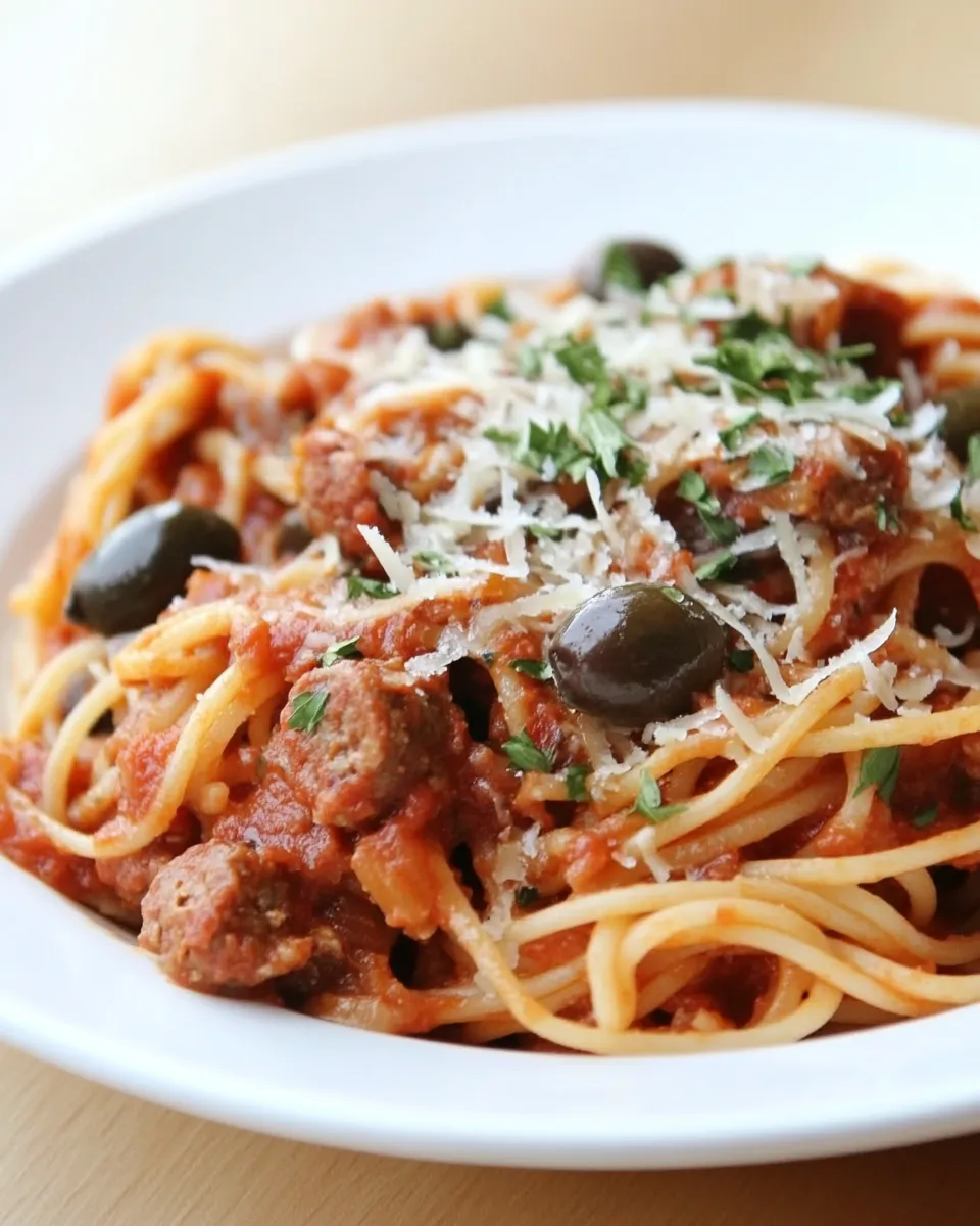 Easy Spaghetti with Italian Sausage and Olives dish photo