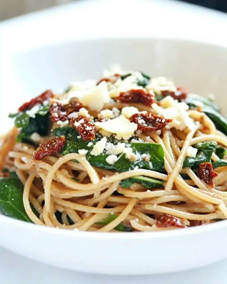 Homemade Spaghetti with Sun Dried Tomatoes & Spinach photo