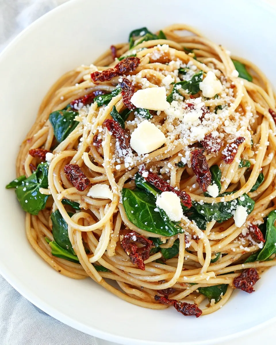 Classic Spaghetti with Sun Dried Tomatoes & Spinach image
