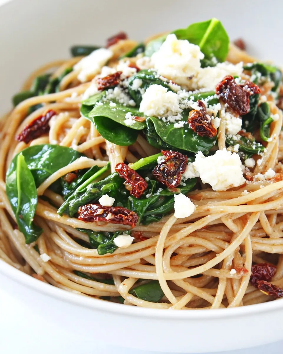 Easy Spaghetti with Sun Dried Tomatoes & Spinach recipe photo