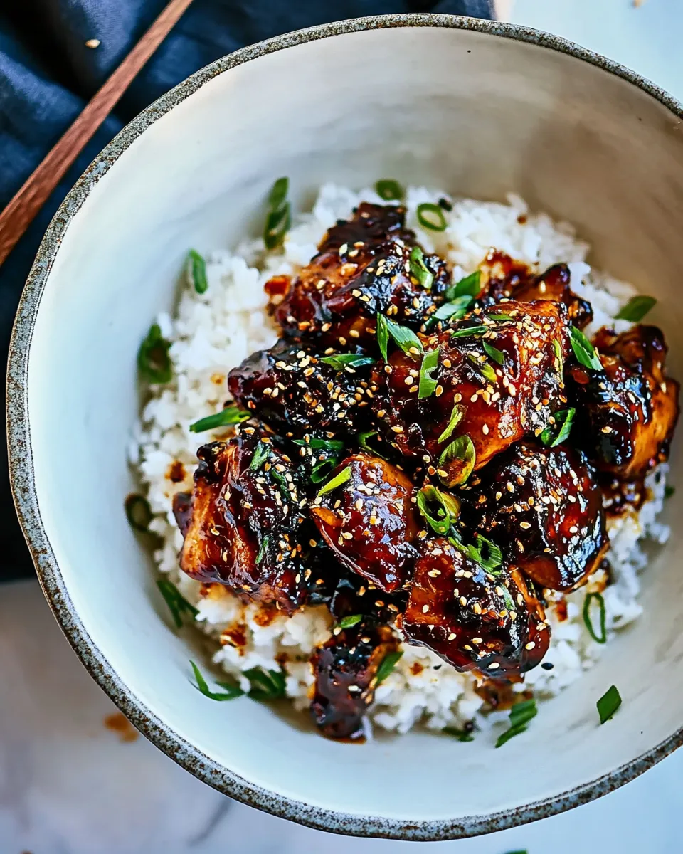 Delicious Spicy Sesame Chicken and Ginger Rice. dish photo