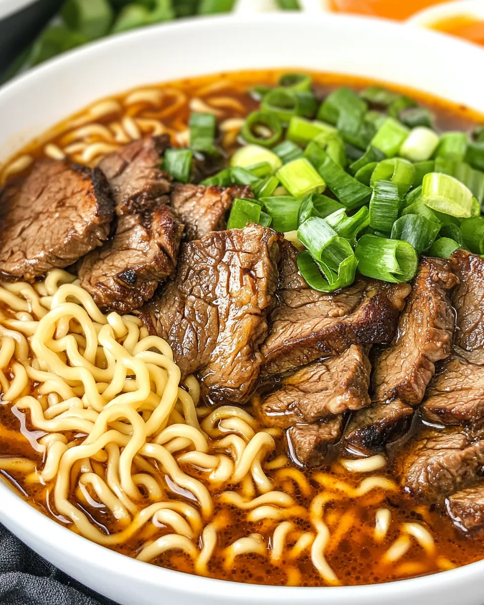 Delicious Spicy Steak Ramen Noodles plate image