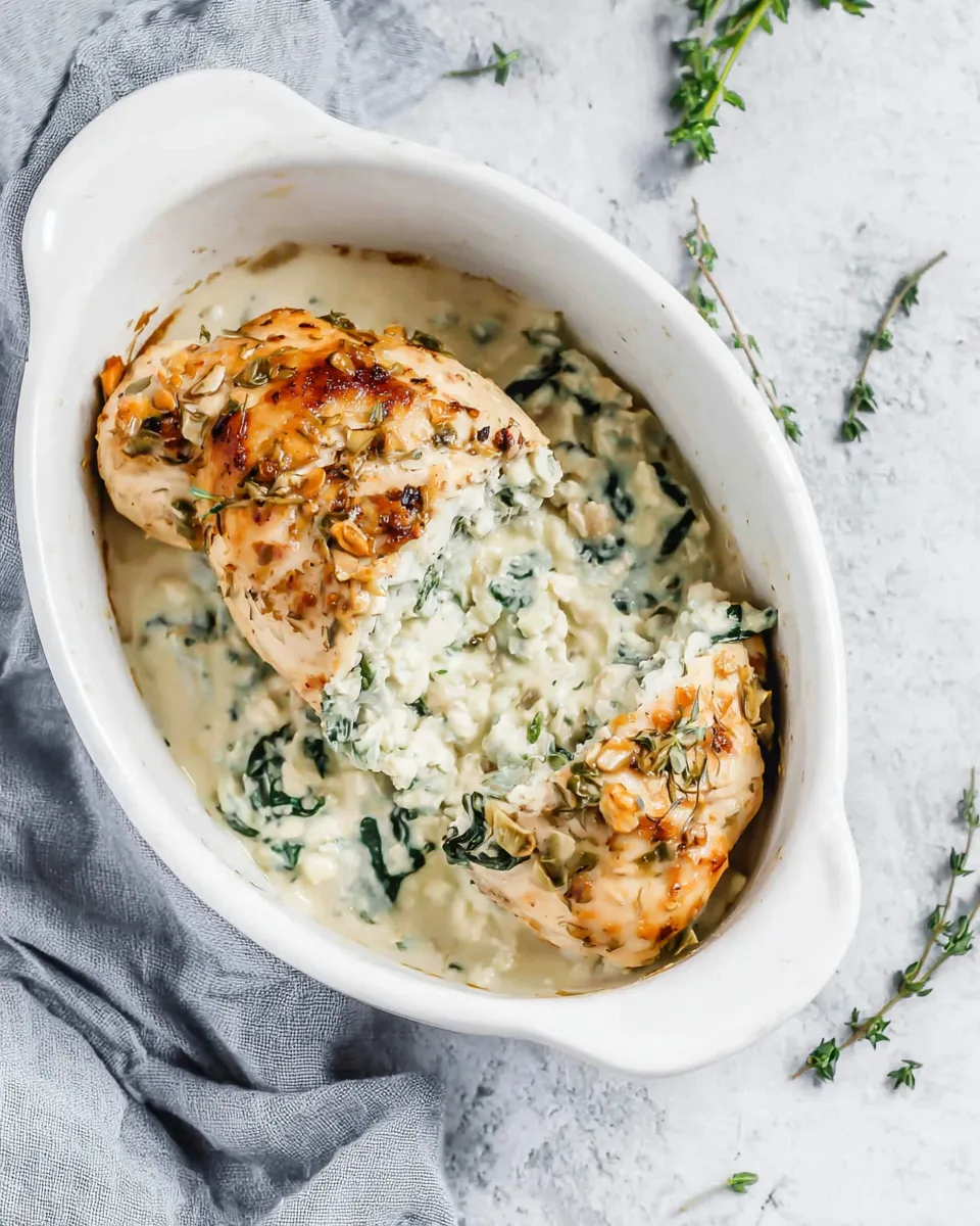 Classic Spinach-Artichoke-Greek Yogurt Chicken plate image