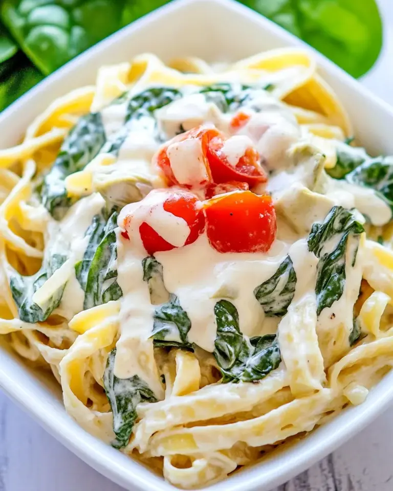 Homemade Spinach Artichoke Fettuccine Alfredo photo