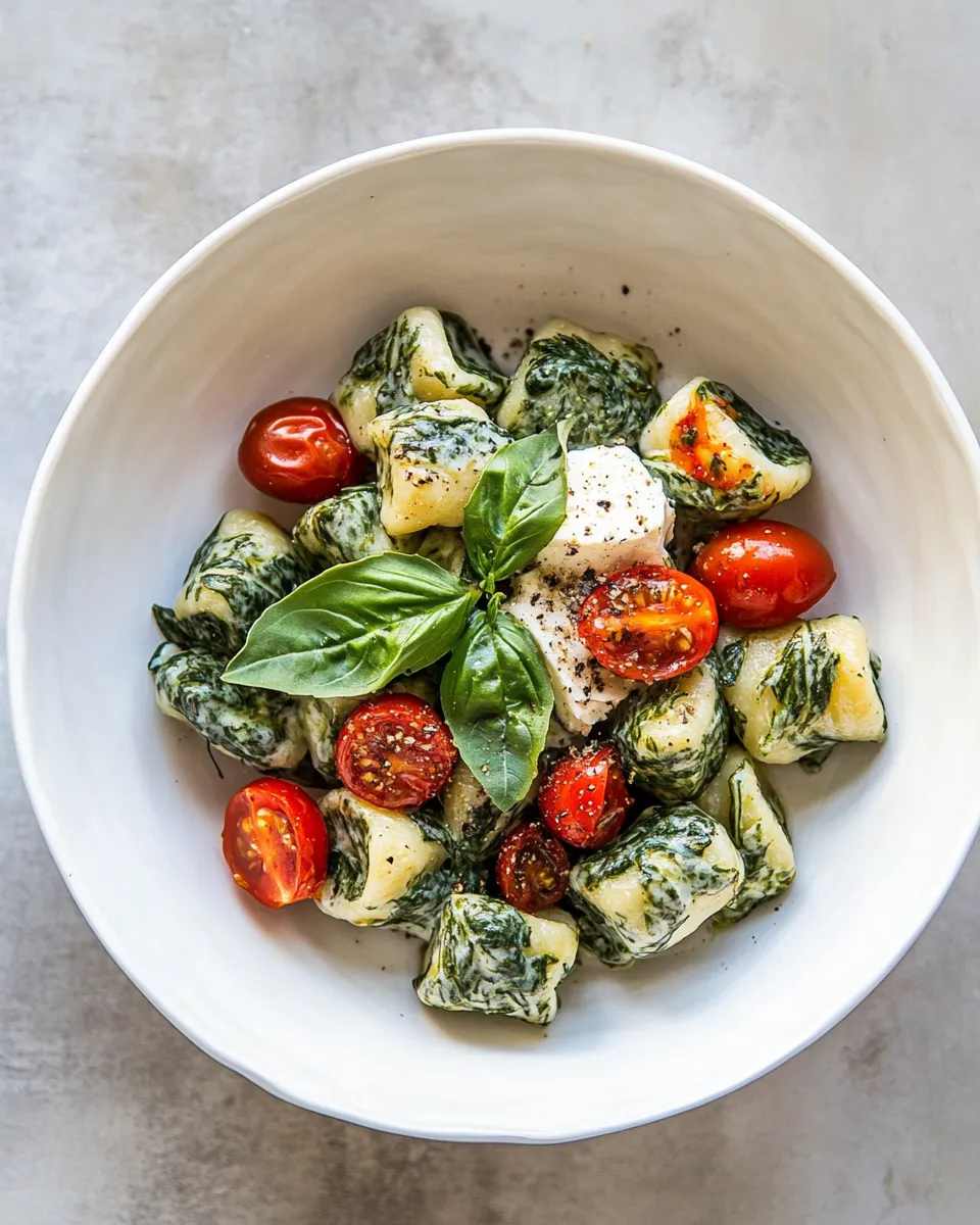homemade Spinach Ricotta Gnocchi with Sage Butter and Cherry Tomatoes. recipe photo
