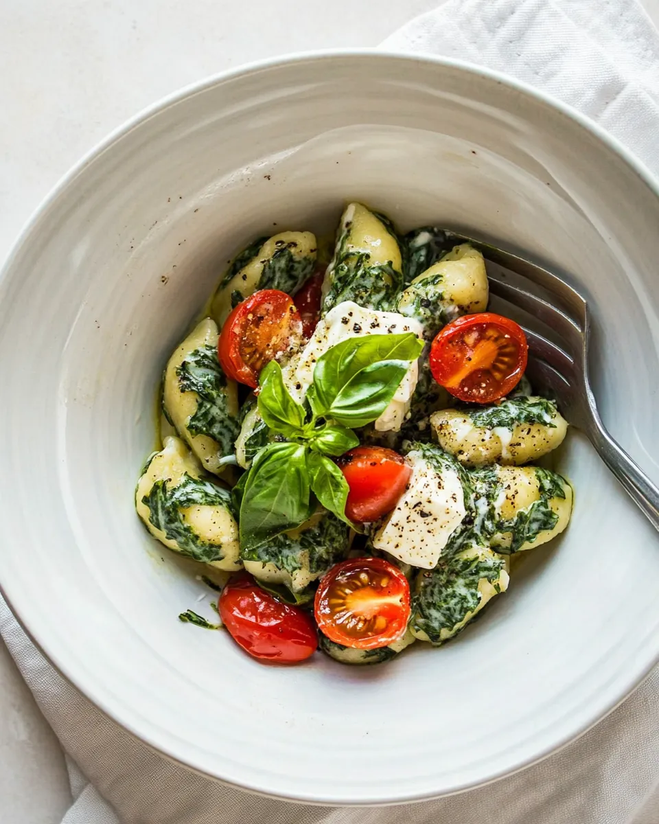 delicious Spinach Ricotta Gnocchi with Sage Butter and Cherry Tomatoes. dish photo
