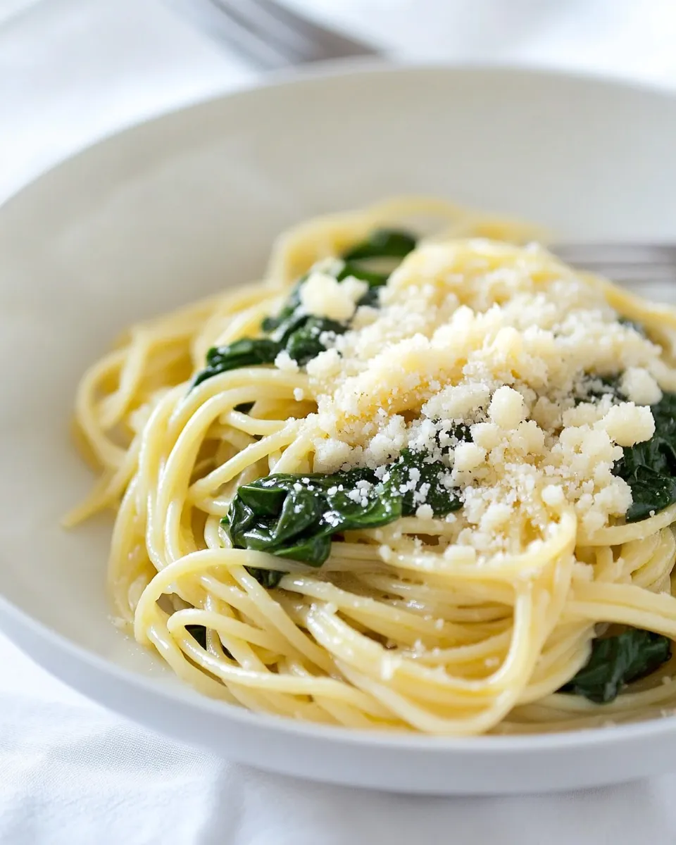 Delicious Spinach and Garlic Spaghetti with Pecorino dish photo