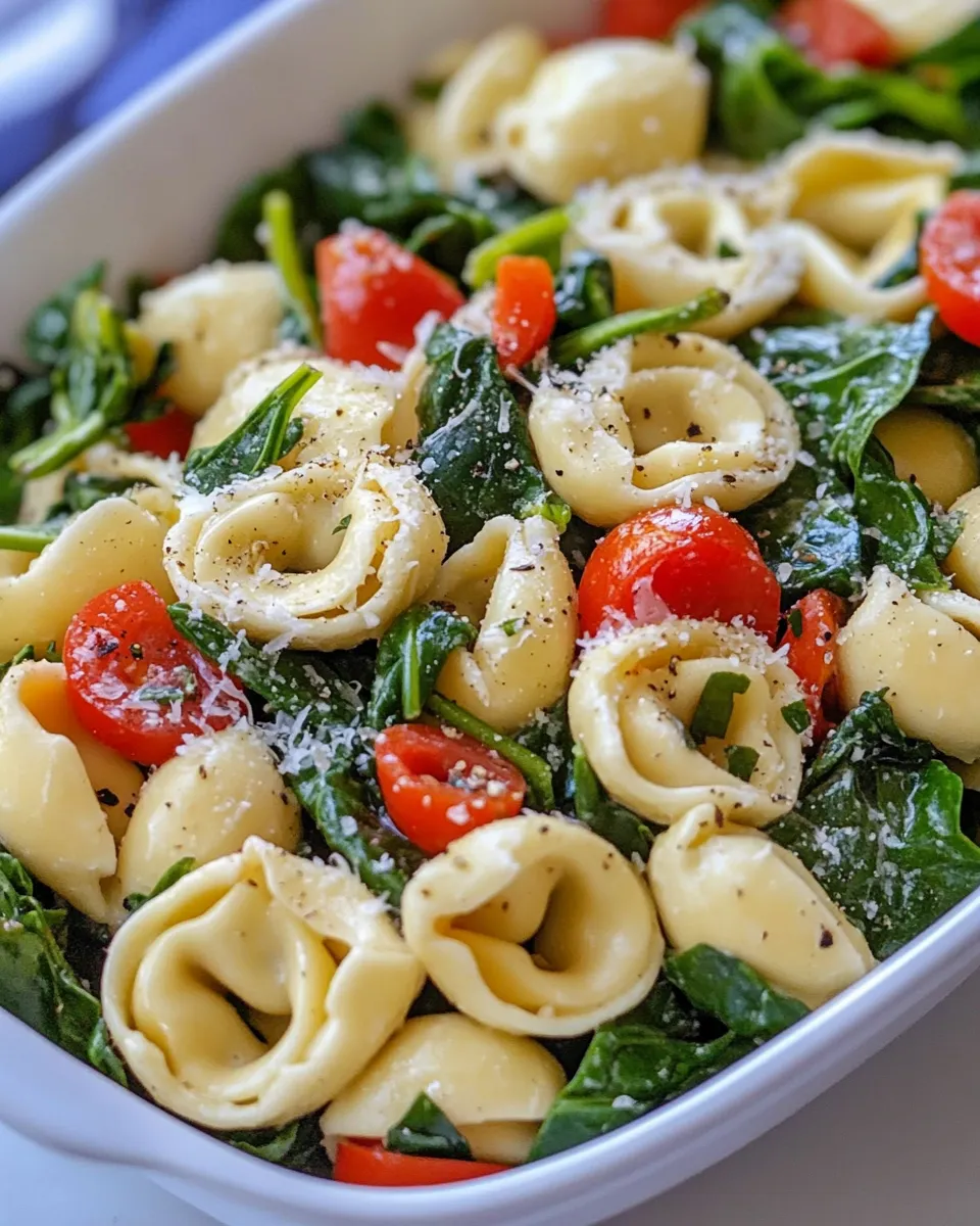 Delicious Spinach and Tortellini Salad shot