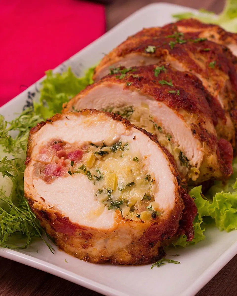 Classic Stuffed Chicken Roll with Leek, Tomato and Cheese dish photo