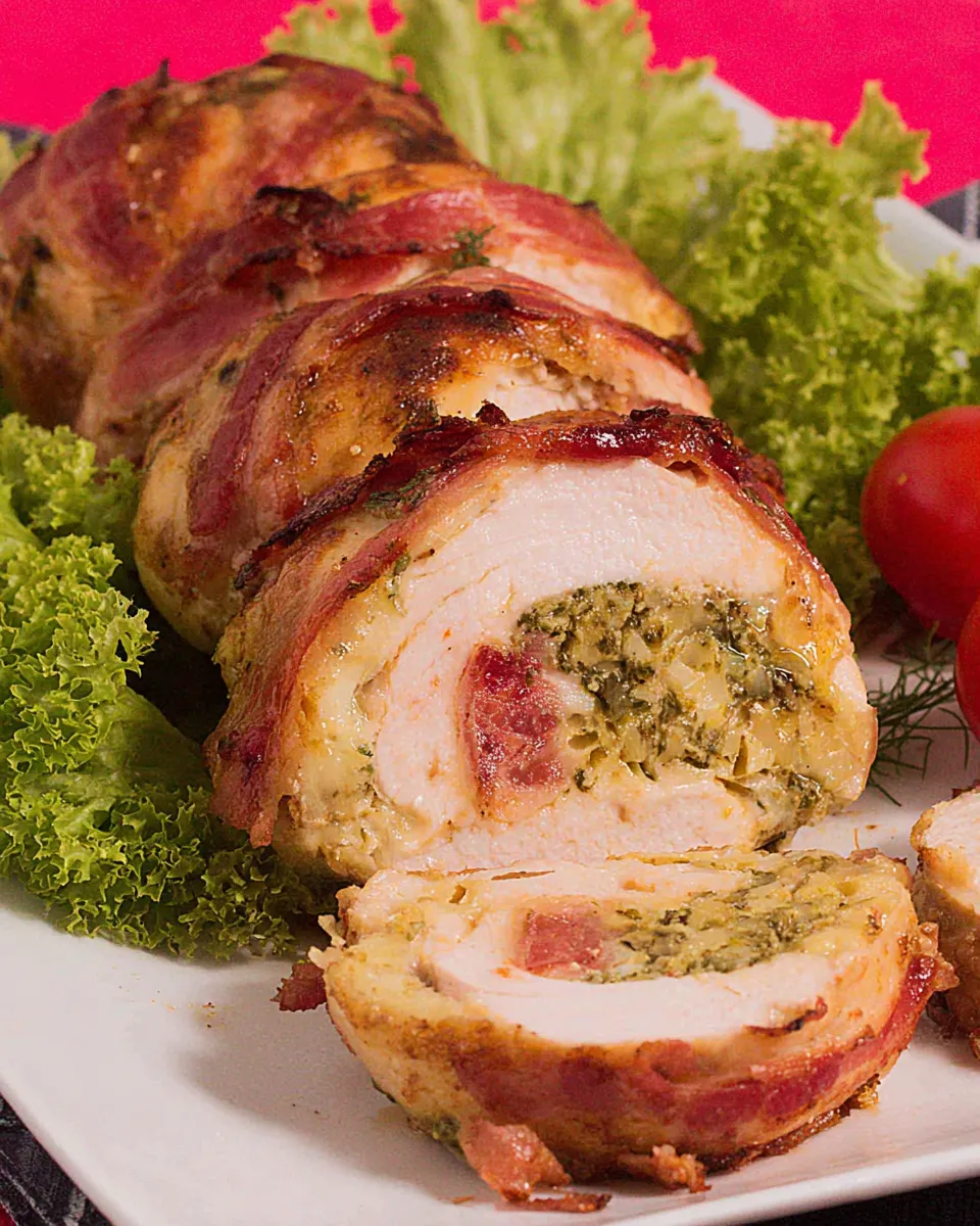 Easy Stuffed Chicken Roll with Leek, Tomato and Cheese food shot