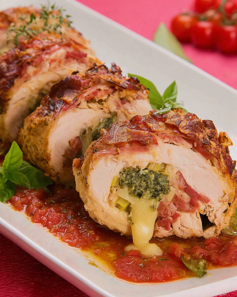 Delicious Stuffed Chicken Roll with Leek, Tomato and Cheese plate image