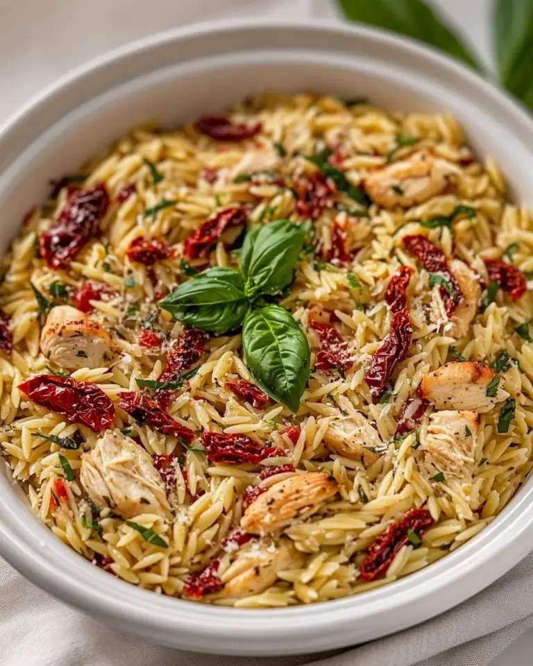 homemade Sun Dried Tomato Basil and Parmesan Orzo with Chicken photo