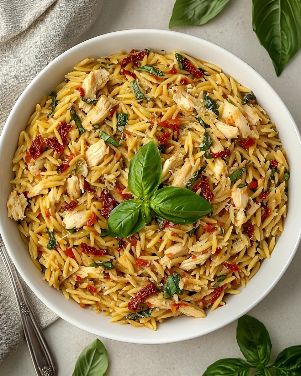 classic Sun Dried Tomato Basil and Parmesan Orzo with Chicken image