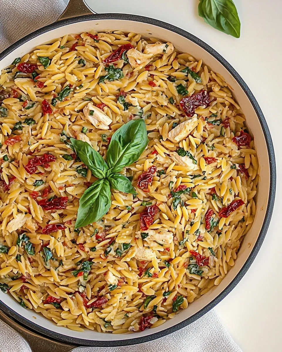 delicious Sun Dried Tomato Basil and Parmesan Orzo with Chicken dish photo
