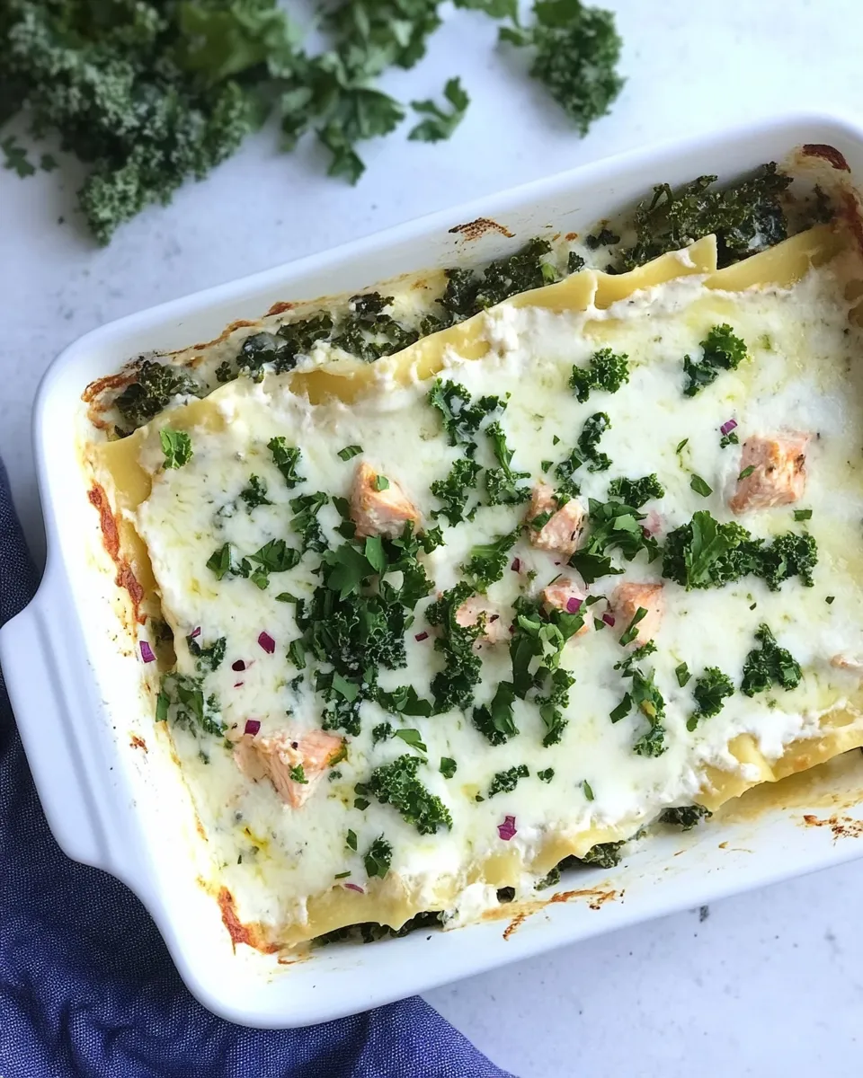 Delicious Superfood Salmon Lasagna with Kale and Spinach recipe image