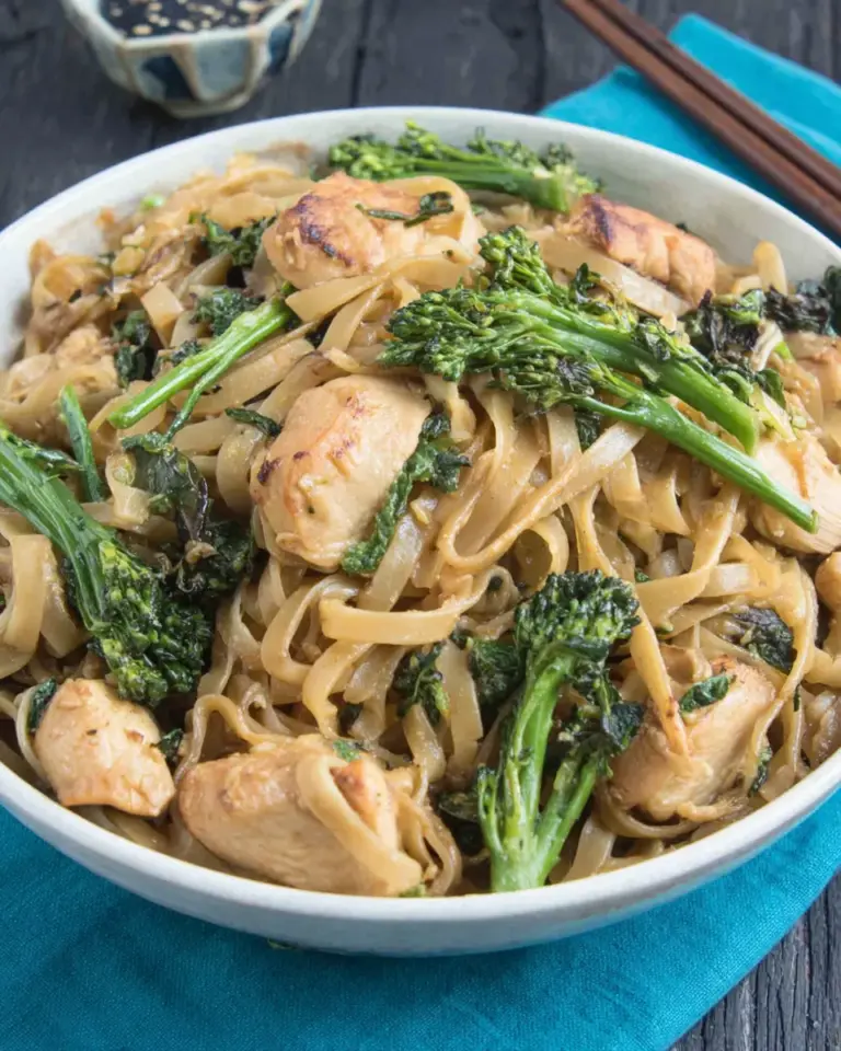 Homemade Thai-Style Stir-Fried Noodles with Chicken and Broccolini photo