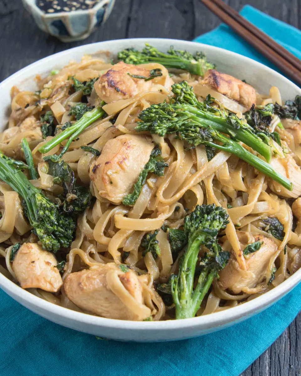 Homemade Thai-Style Stir-Fried Noodles with Chicken and Broccolini photo