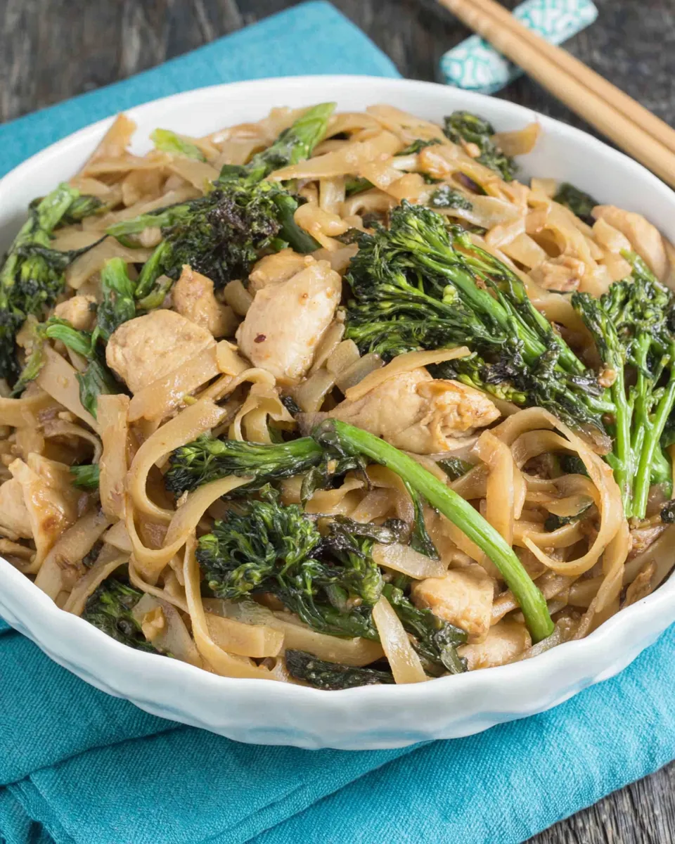 Classic Thai-Style Stir-Fried Noodles with Chicken and Broccolini image