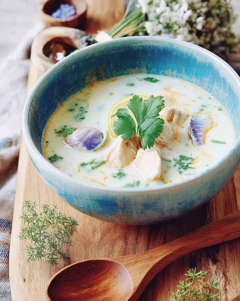 Easy Thai Chicken Coconut Soup (Tom Ka Gai) food shot