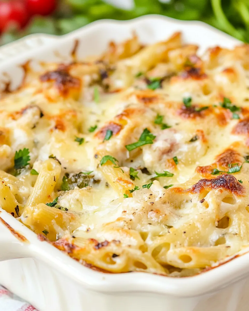 Easy Three Cheese Chicken Penne Florentine recipe photo