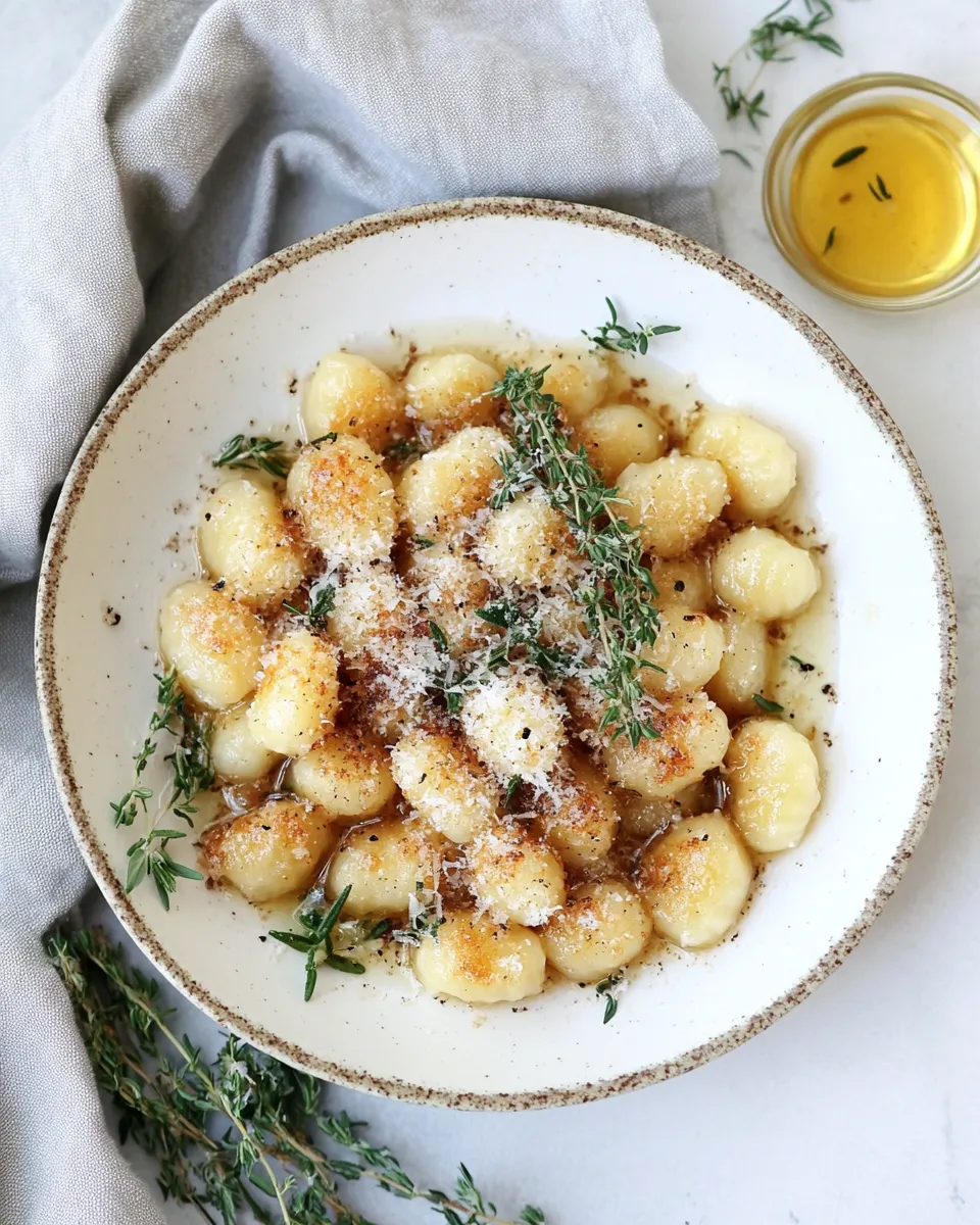 delicious Toasted Gnocchi with Herb Brown Butter. food shot