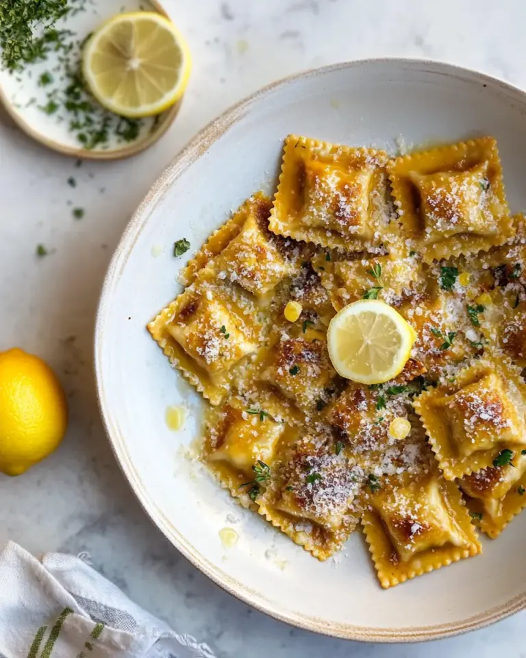 Homemade Toasted Skillet Ravioli with Lemon & Brown Butter. recipe photo