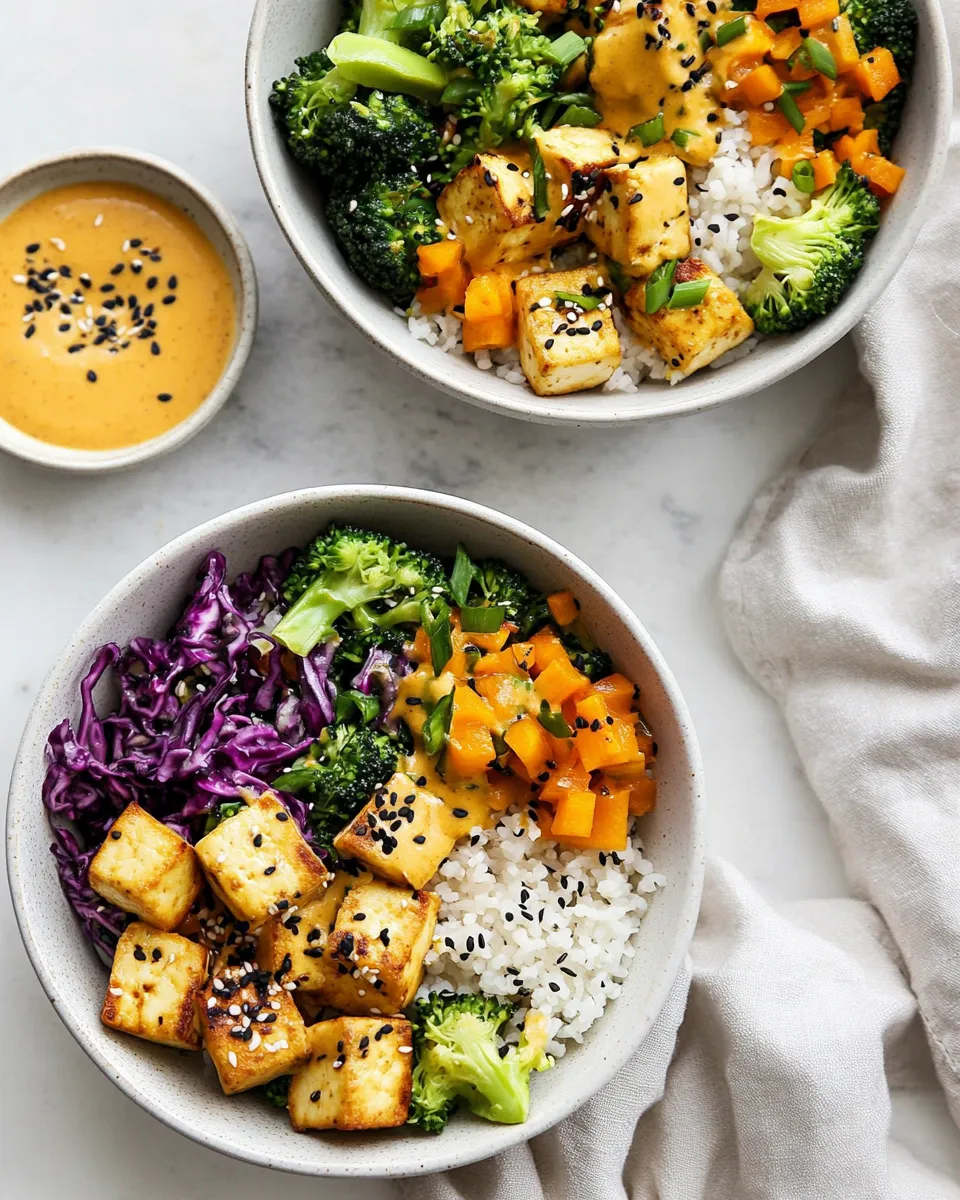 Classic Tofu Broccoli Bowls with Carrot Ginger Dressing image