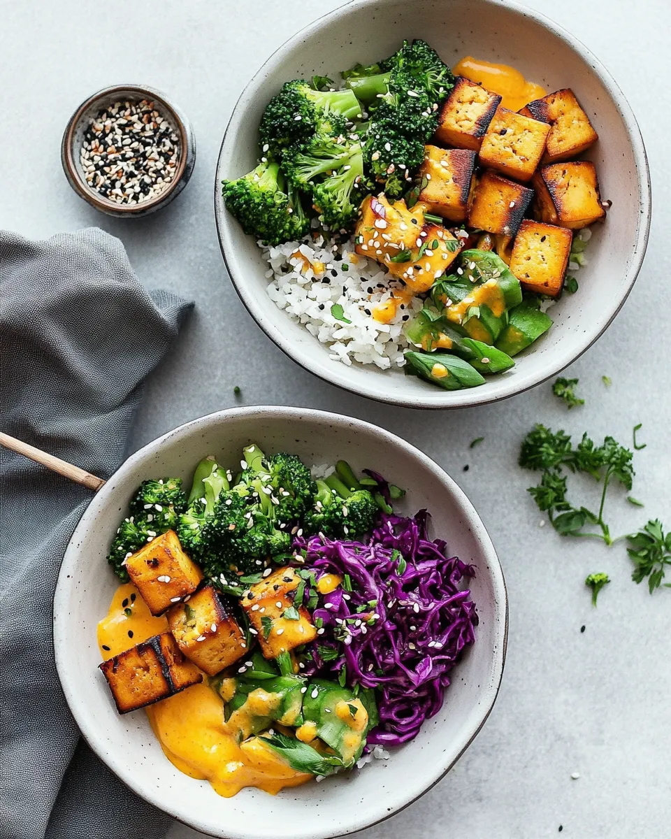 Easy Tofu Broccoli Bowls with Carrot Ginger Dressing recipe photo