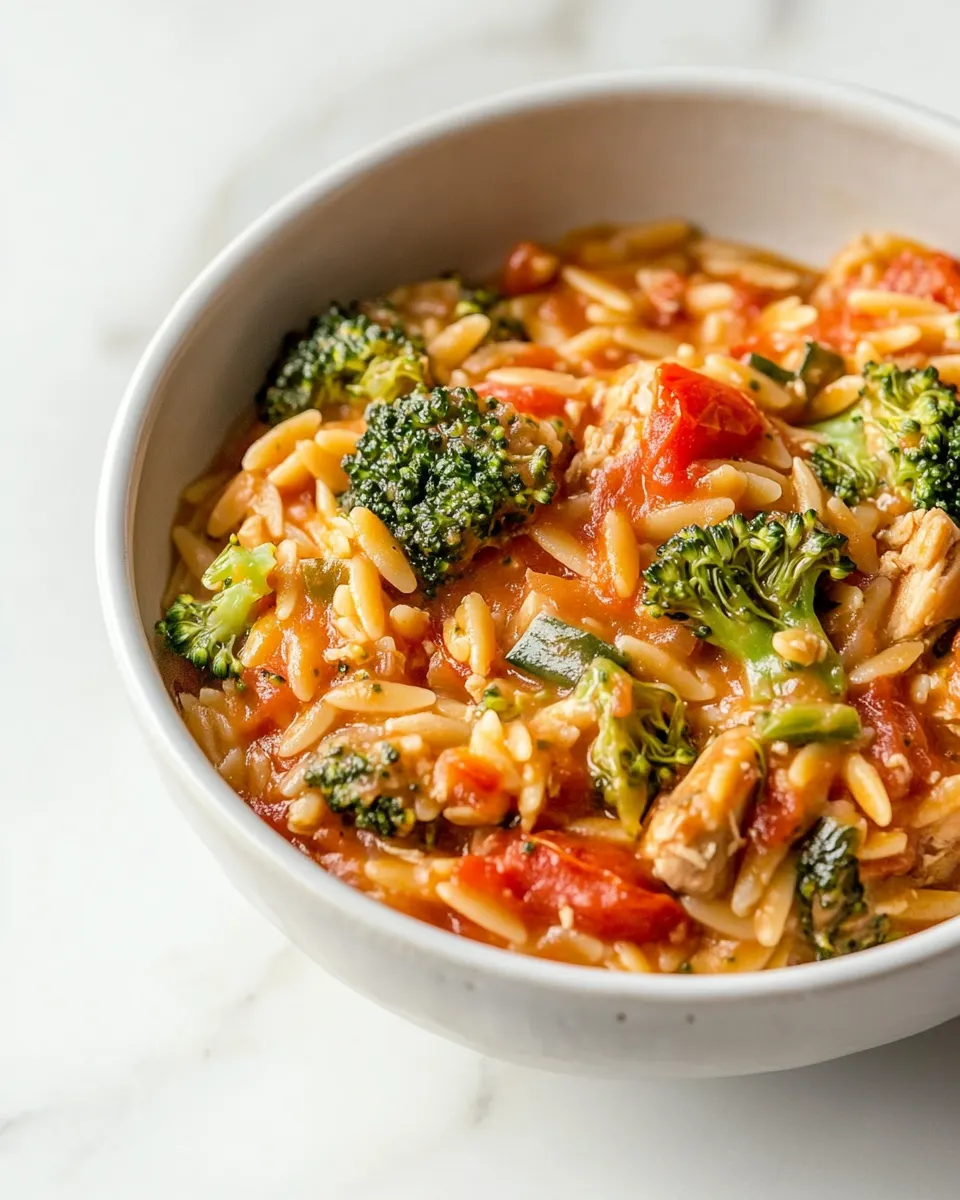 Easy Tomato Orzo with Chicken Sausage and Broccoli recipe image