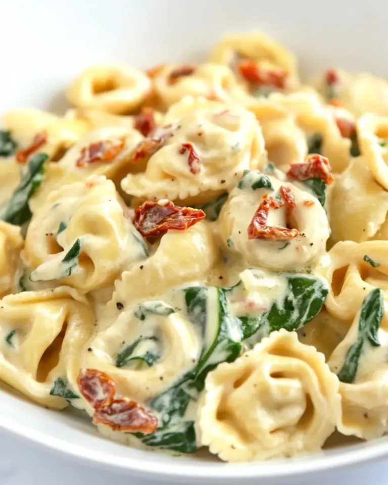homemade Tortellini in Parmesan Cream Sauce with Spinach and Sun-Dried Tomatoes photo