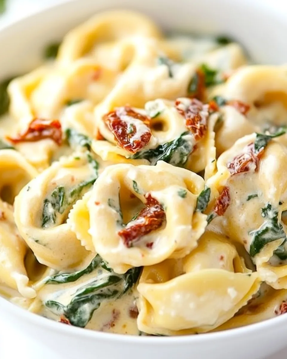 classic Tortellini in Parmesan Cream Sauce with Spinach and Sun-Dried Tomatoes image