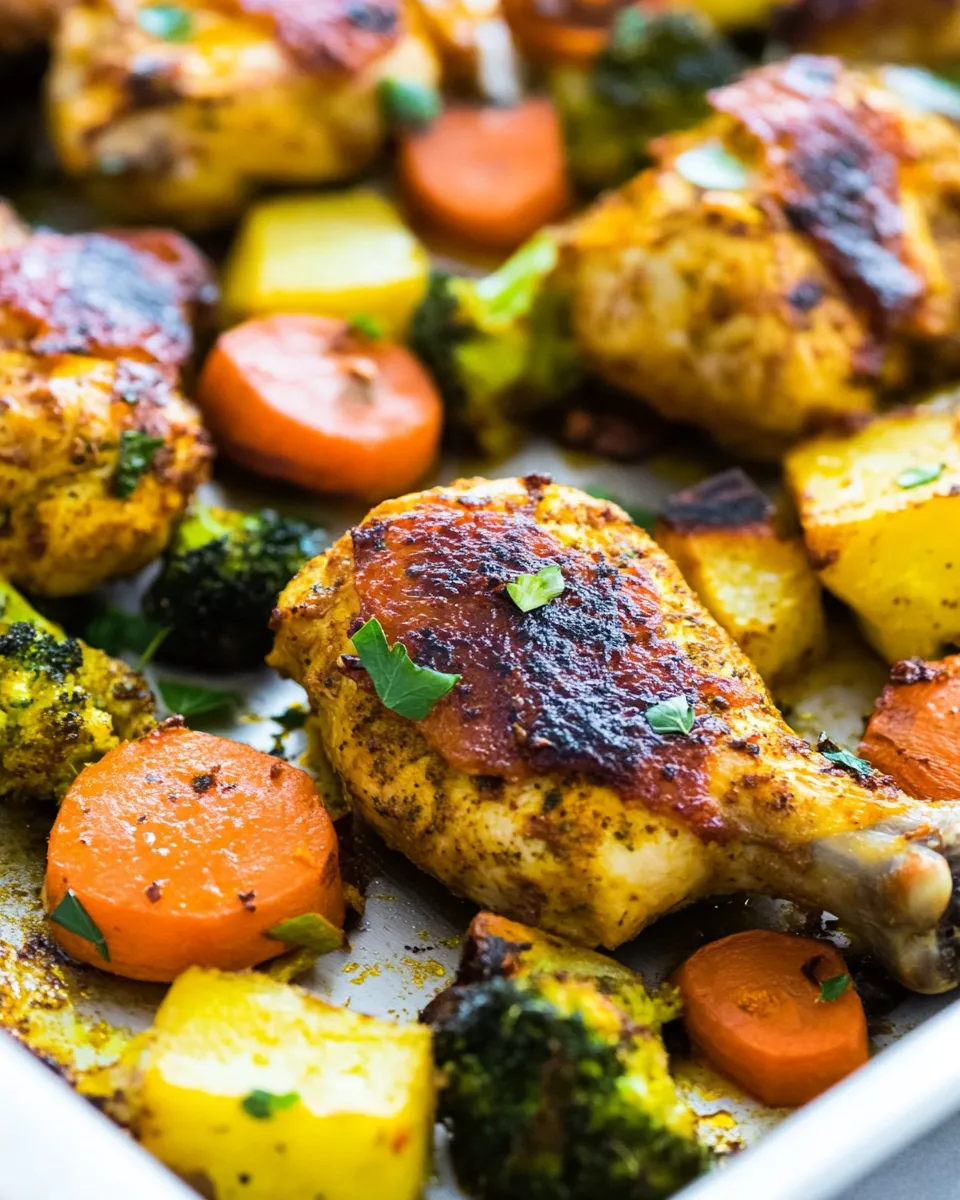 Delicious Turmeric Chicken Sheet Pan Dinner plate image
