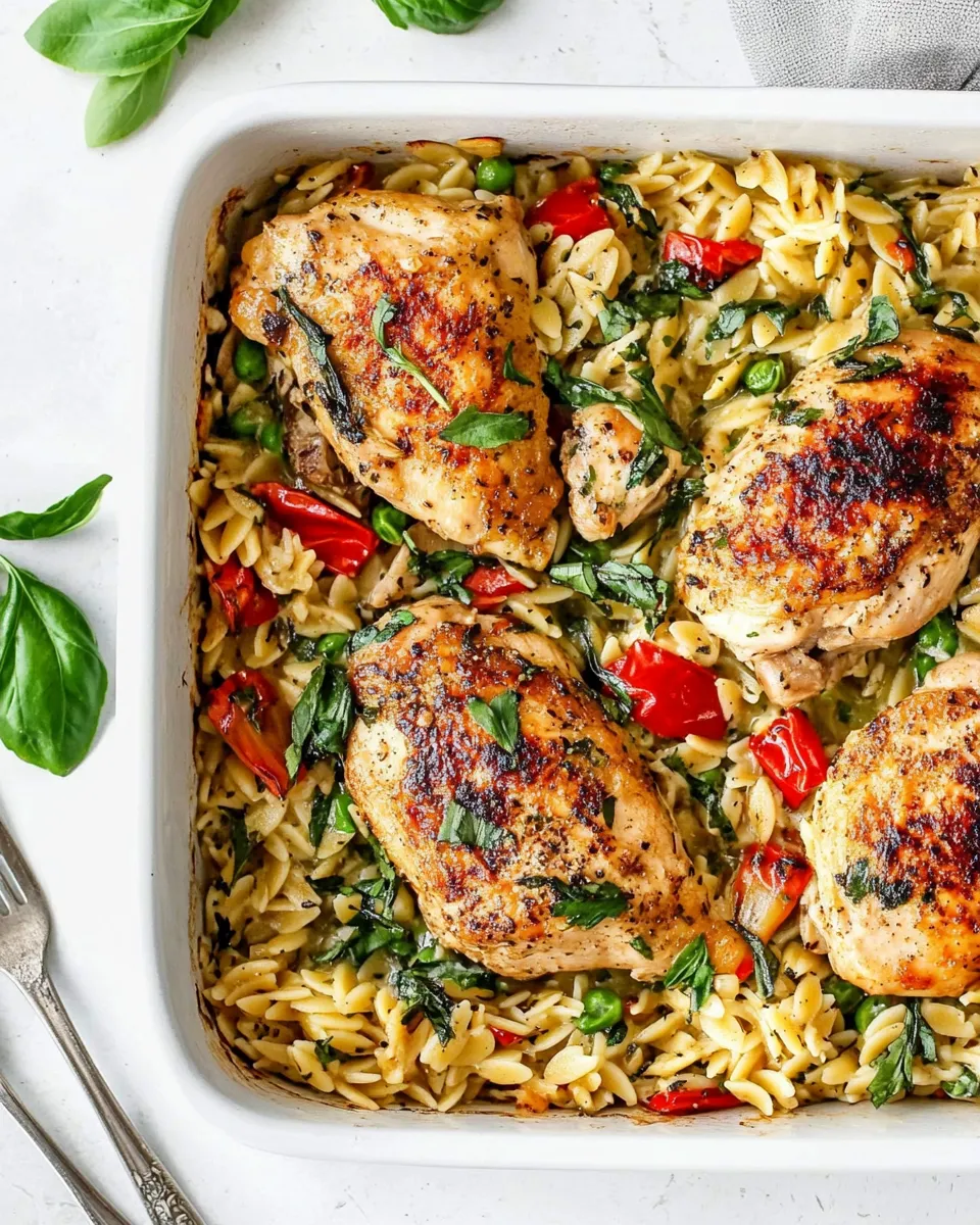 Delicious Tuscan Chicken and Orzo plate image