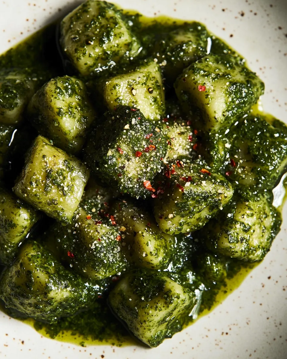 delicious Vegan Potato Gnocchi with Kale Sauce dish photo