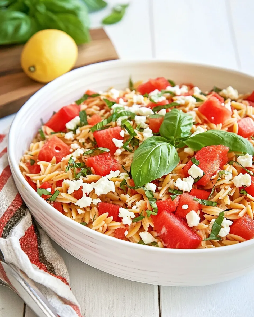 Classic Watermelon Feta Orzo Salad with Lemon and Basil image