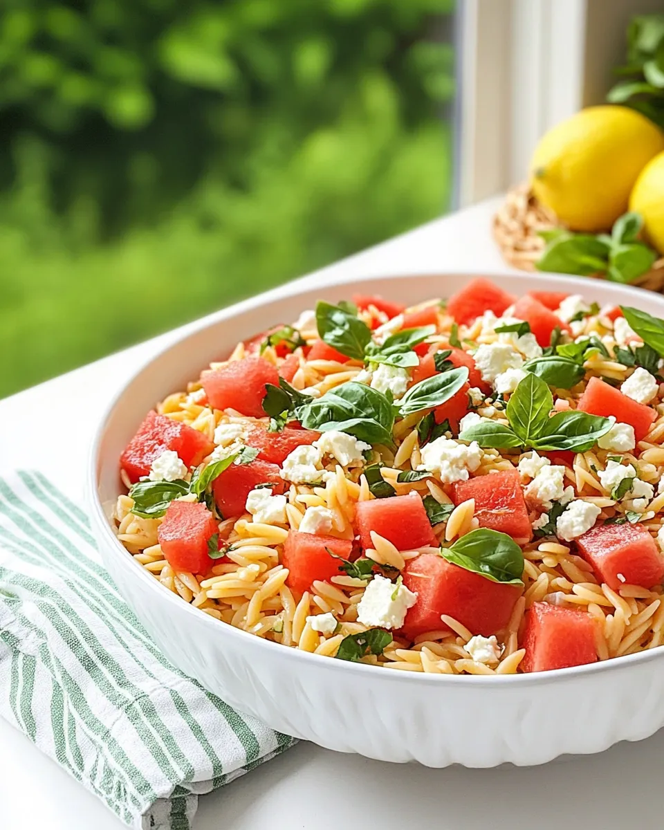 Delicious Watermelon Feta Orzo Salad with Lemon and Basil shot