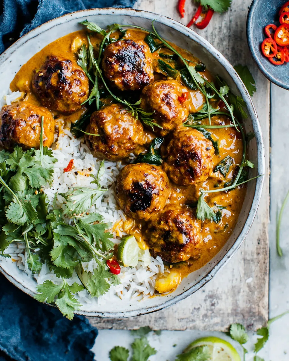 Homemade Weeknight 30 Minute Coconut Curry Chicken Meatballs. photo