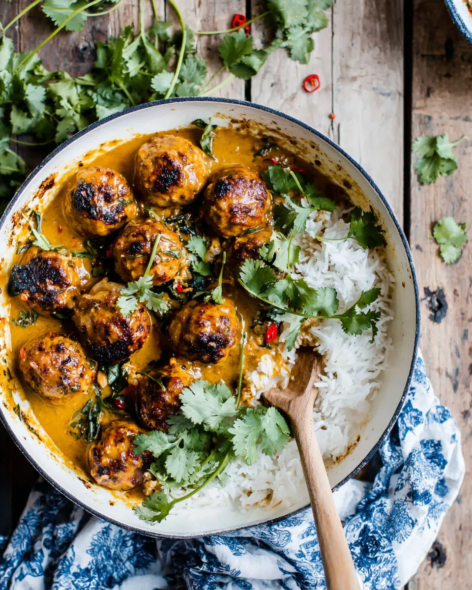 Classic Weeknight 30 Minute Coconut Curry Chicken Meatballs. recipe image