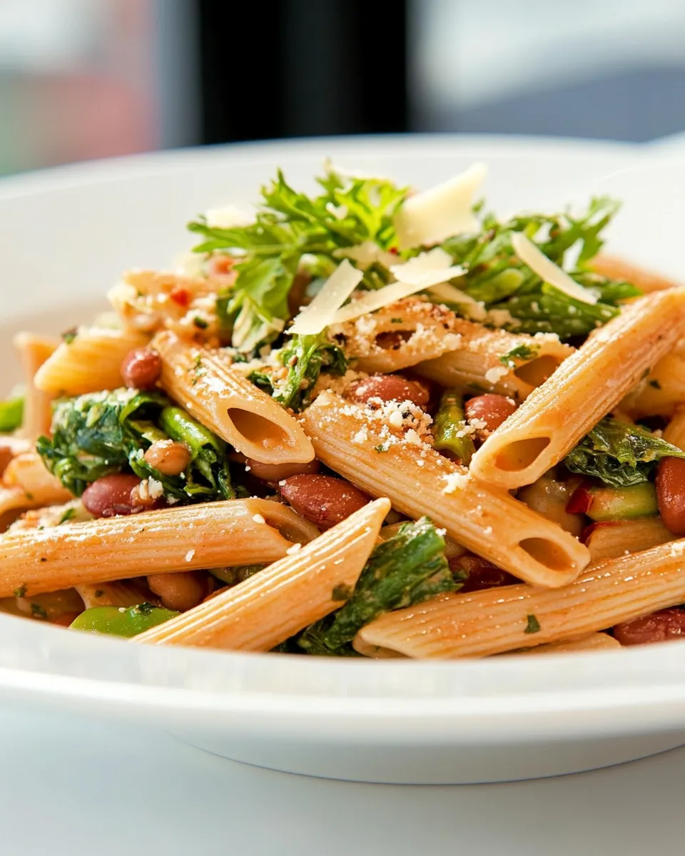 classic Whole Grain Penne Pasta with Greens & Beans image