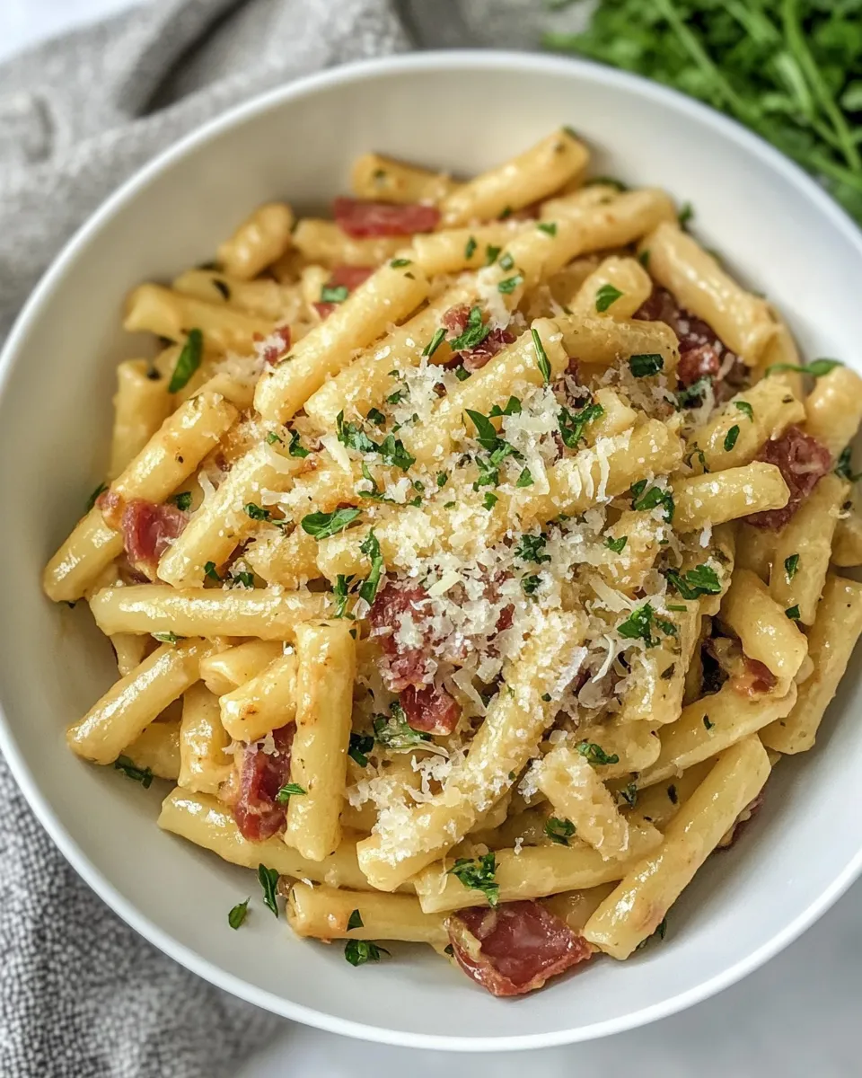 Homemade Ziti Carbonara with Salami photo